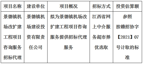景德鎮(zhèn)機場改擴建工程項目咨詢服務(wù)招標(biāo)代理計劃公告
