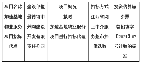 加速基地物業(yè)服務(wù)項目招標(biāo)代理計劃公告